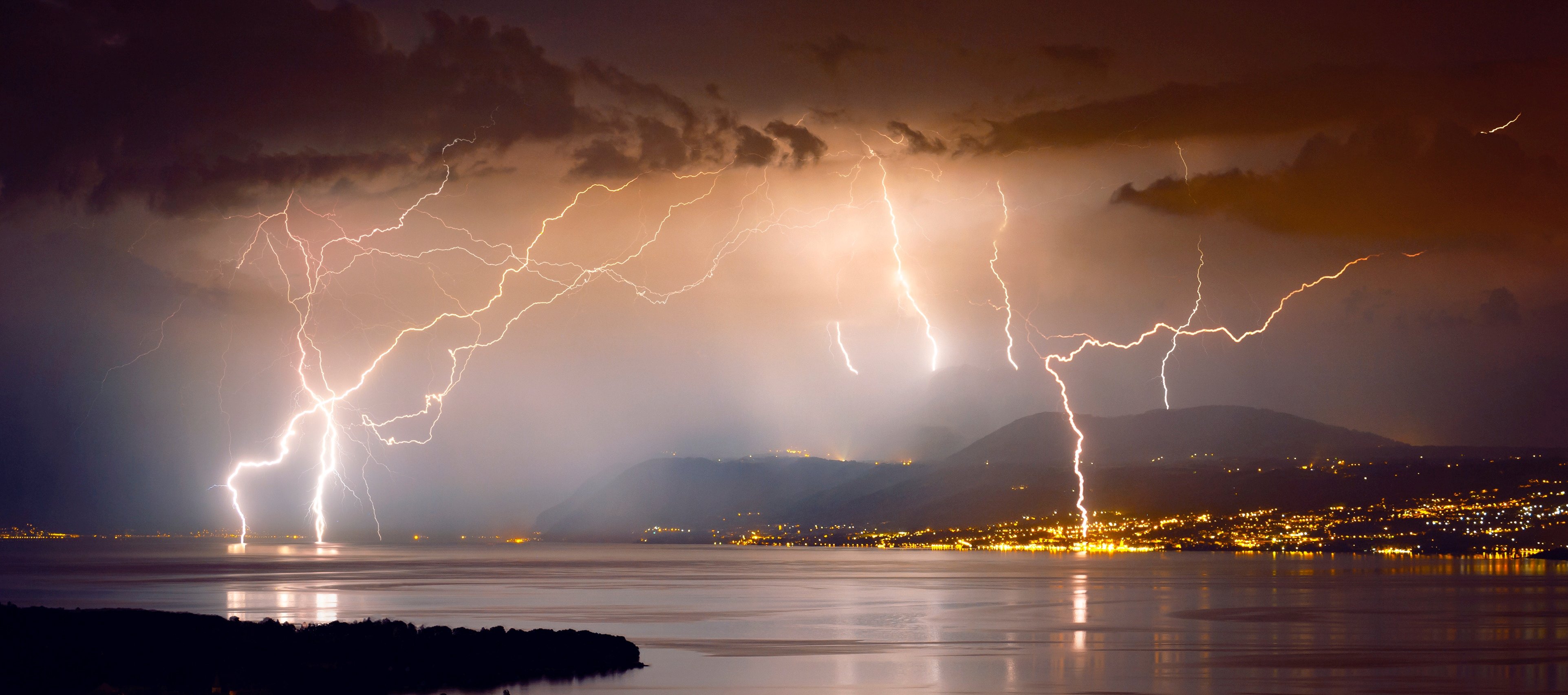 thunderstorm lightening coastal town